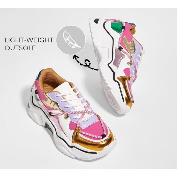 ⚡Women's Purple Fushia Platform Colorful Sneakers Retro Colorblock Stylish - Picture 4 of 9